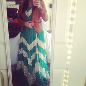 Arden B Green and White Lace Strapless Dress Size Small